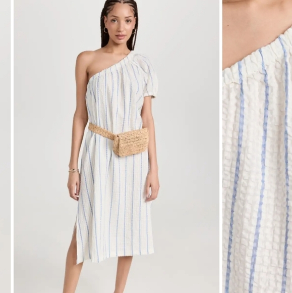 Madewell strip seersucker check melody one shoulder midi dress - Picture 2 of 7